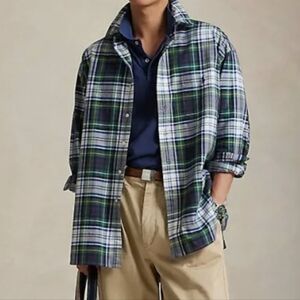 RALPH LAUREN Men's 2XLT Big Oxford Shirt Navy Blue Check